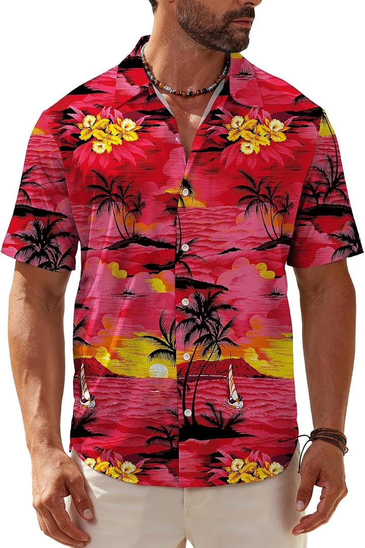 KYKU Hawaiian Shirt for Men: Tropical Summer Beach Short Sleeve Button Down Shirt with Pocket (XL)