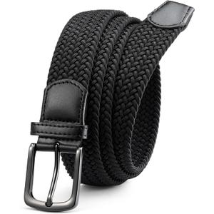 CHAOREN Mens Belt - Braided Stretch Golf Belt for Men 1 3/8"- Gift for Golf Pants Casual Shorts Jeans (Gun / Black)