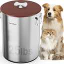 25 Lbs Stainless Steel Dog Food Storage Container with Airtight Lid & Ceramic Bone Handle, Large Metal Dog Food Bin for Dogs & Cats, Keep Fresh, Easy to Clean