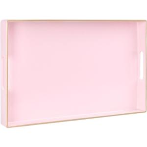 MAONAME Pink Serving Tray with Handles, Modern Decorative Trays for Coffee Table, Plastic Rectangular Trays for Ottoman, Bathroom, Decor, 15.8 x 10.2 x 1.4"