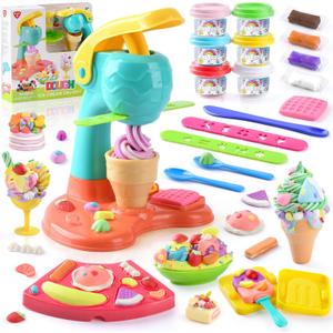 PLAY Clay Dough Set with Ice Cream Maker Machine/Noodle Maker/Banana Split Ice Cream Mold Kitchen Creations Arts Crafts Play Food Toys Tools Kit for Boys Girls Kids Toddlers Ages 3+