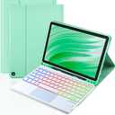 Trackpad Keyboard Case for Amazon Fire HD 10/10 Plus 10.1 inch,7-Color Backlight Rechargeable Keyboard with Kids Multi-Angle Cover for Tablet (Mint Green+White)