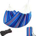 JoyView Brazilian Hammock for Single Person Portable Hammock with Hanging Ropes & Carry Bag Large 78.8x39.4 for Patio 300LBS Capacity Perfect for Outdoor/Indoor - Blue Stripe