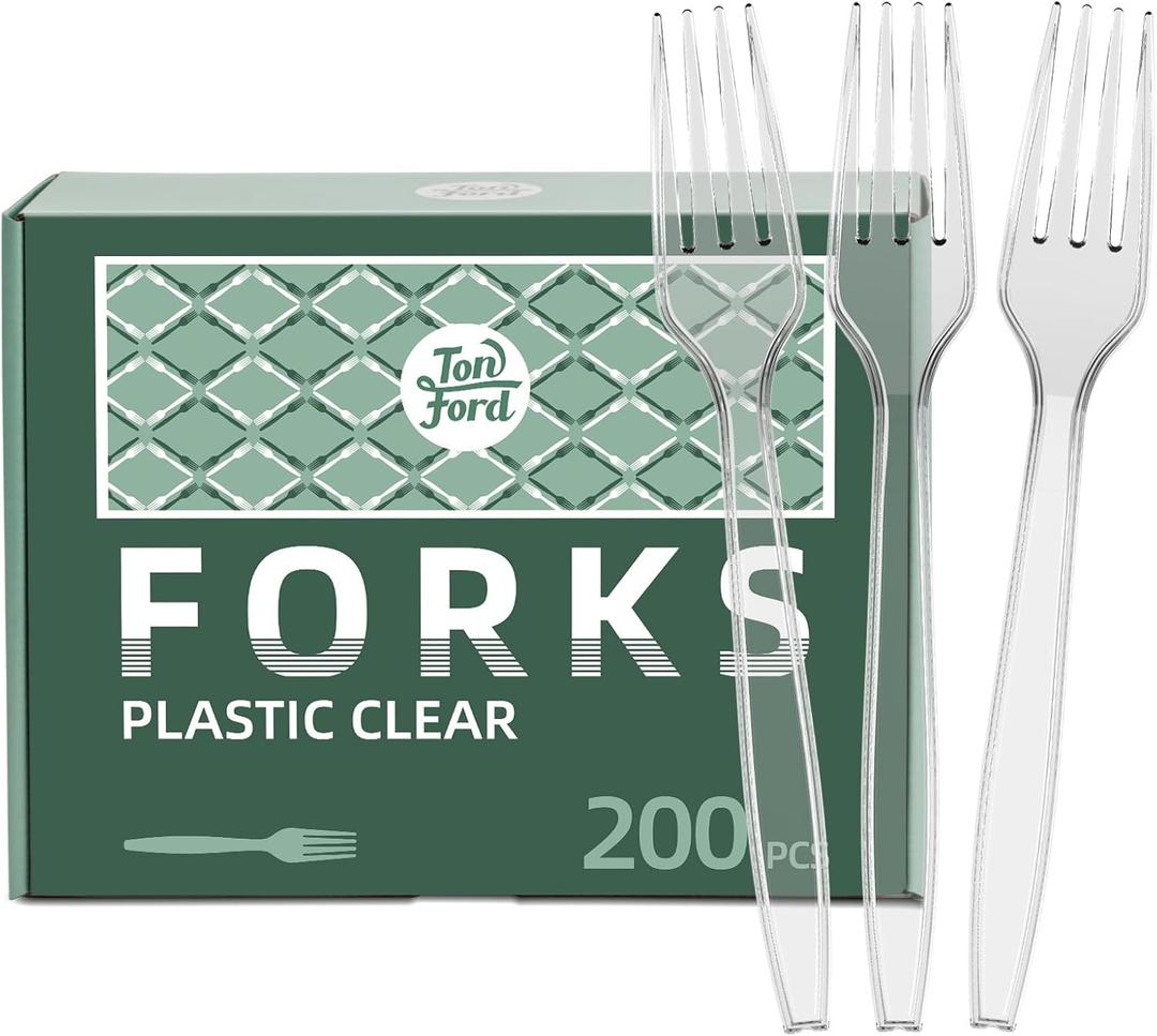 200 Count Clear Plastic Forks Heavy Duty, Premium Disposable Forks, Heat Resistant & BPA Free, Durable Plastic Cutlery for Daily Use