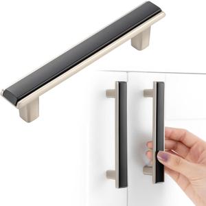 BEROSSA Black and Nickel Cabinet Pulls Matte Black and Brushed Nickel Kitchen Cabinet Handles, 5 Pack 3-3/ 4 Inch, 2281 Two Tone Hardware for Cabinets Drawers Bedroom Dresser Cupboard Bathroom Vanity