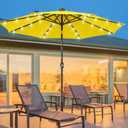 JEAREY 9FT Outdoor Patio Umbrella with Solar Lights, LED Lighted Pool Umbrella with Tilt and Crank, Outdoor Table Umbrellas for Deck, Yard & Market (Lemon)