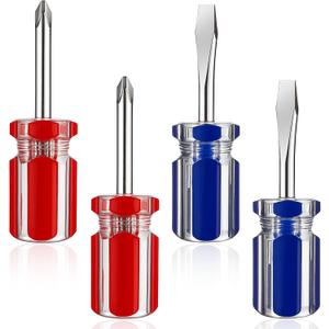 4PCS Short Screwdriver Set with Magnetic Tip, Flat and Cross Head Screwdrivers, Two-Color Small Handle Stubby Screwdriver, Compact Magnetic Tip Hand Tools for Tight Spaces DIY Home Car Electronics