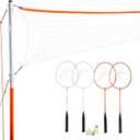 Franklin Sports Badminton Net Sets - Outdoor Backyard + Beach Badminton Net + Equipment Set - (4) Rackets + (2) Birdies + Portable Net Included - Adults + Kids Set