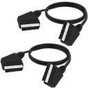SCART to SCART Cable Lead Adapter Fully Wired 21 Pin Male to Male Nickel Plated Audio Video Connector Adapter Extension Cable for TV VCR DVD -1.5M/4.92FT -2pcs