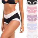 ANLIQI Modal Underwear Women No Show Hipster Panties for Women Pack Workout Full Coverage Briefs Soft Gym Sports Undies (Small, 5a-light Purple*1+dark Purple*1+white*1+black*1+pink*1)