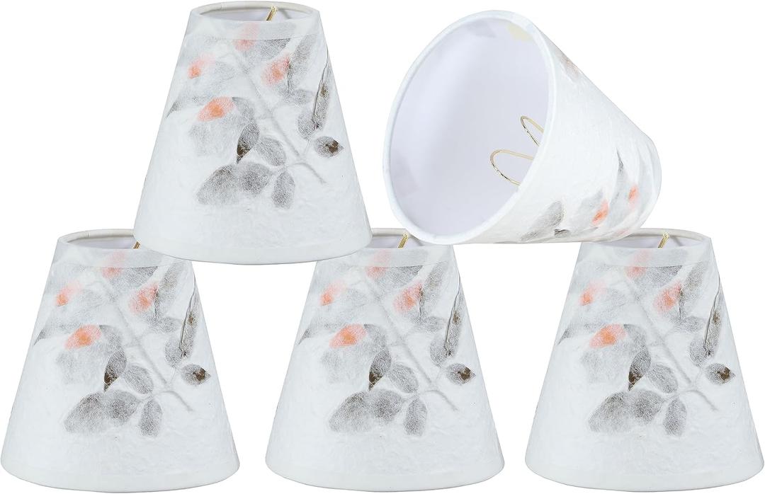 Aspen Creative 51034-5, Empire Clip-On Chandelier Lamp Shade, Off White in Petal Paper, 2 1/2" Top x 5" Bottom x 5" Slant Height, Set of 5