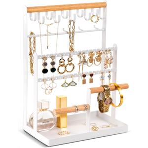 ProCase Jewelry Organizer Stand Necklace Organizer Earring Holder, 6 Tier Jewelry Stand Necklace Holder with 15 Hooks, Jewelry Tower Display Rack Storage Tree for Bracelets Earrings Rings -White