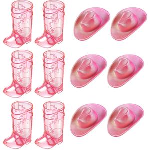 Artlunar Mini Pink Cowgirl Boots Shot Glasses with Pink Hat - Plastic Cute Shot Glasses for Women Western Cowgirl Party Favors