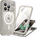 Lanhiem Magnetic for iPhone 15 Pro Case, IP68 Waterproof Dustproof Case, [Compatible with Magsafe] [Built-in Screen Protector] Full Body Heavy Duty Rugged Phone Cover 6.1 inch, Natural