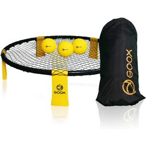 GOOX Outdoor Beach Ball Games with Carrying Bag, 3 Balls, Net and Strip Light (ONLY for Light Up Set)- Roundnet Game Set for Family - Played Outdoors, Indoors, Beach, Lawn, Yard and Park (yellow)