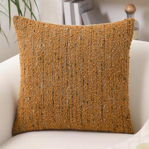 Textured Boucle Pillow Covers 20x20 Neutral Striped Throw Pillows Soft Modern Farmhouse Pillow Cases, 1pc Decorative Accent Square Couch Cushion Cover for Bed Sofa Chair, Dark Yellow