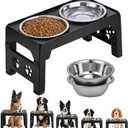 Elevated Dog Bowls, Raised Bowl with 2 Stainless Steel Food Bowls, Dog Bowls Stand Adjusts to 5 Heights 2.95", 8.46", 9.65", 10.82", 12.01" for Small Medium Large Cats Pets,Black