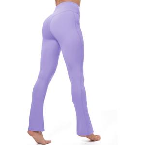 MAGCOMSEN Womens High Waisted Flare Leggings Tummy Control Yoga Pants with Pockets Mini Flared Bootcut Workout Casual (Purple, M)