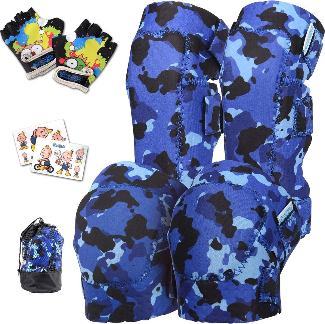 Soft-Style Kids Knee and Elbow Pads with Bike Gloves, Flexible Impact-Resistant Gear for Ages 2-11, Designed for Balance Bikes, Roller-Skating, and Skateboarding (Small)