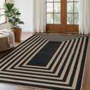 Lahome Modern Geometric Easy Jute Outdoor Rug, 5x7 Patio Living Room Rug Large Black Carpet for Bedroom, Farmhouse Washable Indoor Outdoor Carpet for Dining Room Backyard Deck (Black/Nature Border)