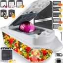 Vegetable Chopper Slicer Onion Dicer, Multi 22-in-1 Veggie Mandoline Food Cutter for Tomato Fruit with Lemon Squeezer, E-Recipe, 11 Blades, Egg Separator & Slicer, Container