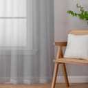 Lecloud Light Grey Sheer Curtains 63 Inch Length 2 Panels, Light Filtering Solid Voile Living Room Silver Gray Curtain & Panel, Dual Rod Pockets Gauzy Window Kitchen Bedroom Drapes, 40X63 Inches