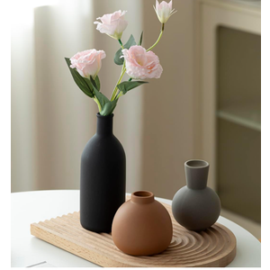 Modern Ceramic Vase Set of 3, Decorative Flower Vases for Home, Multicolor Pottery Vases for Living Room, Kitchen, Bedroom, Shelf, Rustic Farmhouse (Black/Brown/Gray)