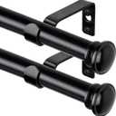 2 Pack Curtain Rods for Windows 48 to 84 Inch, Telescoping Splicing 3/4 Inch Single Rods for Windows Decorative Drapery Rod 32 to 86 with Small Finial, Black