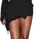 Ophestin Sexy 2 Piece Outfits Skirts Set for Women Sheer Mesh Long Sleeve Top Bodycon Ruffle Mini Dresses Y2k Club Outfits (Medium, Black)