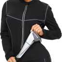 LAZAWG Women Sauna Long Sleeve Sweat Jacket with Zipper Sauna Top for Gym Running Fitness Exercise (Large)