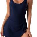 Eomenie One Piece Swimdress Swimsuits for Women Tummy Control Swim Dresses Skirt Bathing Suit (X-Large, Deep Blue)