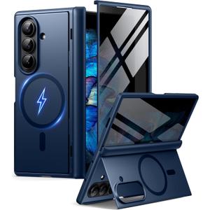 BERFY for Samsung Galaxy Z Fold 7 Case with Privacy Screen Protector, [Compatible with MagSafe][Anti Spy] Built-in Hidden Kickstand, Full-Body Shockproof Slim Phone Case for Z Fold 7, Blue