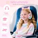 QearFun Kids Cat Ear Bluetooth Headphones, 60H Playtime, 74/85/94dB Safe Volume Limit, Metallic Gradient Wireless Headset with Mic, Fast Charging, Foldable, Wired Mode for Girls School/Tablet/Travel