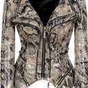 SX Women's Fashion Studded Perfectly Shaping Faux Leather Biker Jacket (Beige, XXL)