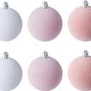 Amooca 3.15in Large Christmas Balls Ornaments Flocking Xmas Tree Hanging Decoration New Year Holiday Party Baubles 6pc Set Pink White