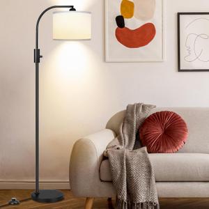 Dimmable Floor Lamp for Living Room, Modern Standing Lamp with Linen Shade, Tall Pole Reading Lamps for Bedroom Office Kids Room Corner, (Rotary Switch, 9W LED Edison Bulb Included)
