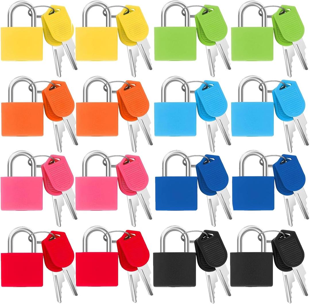 smilixin 16 PCS Suitcase Locks with Keys,Small Luggage Padlocks Metal Padlock with Key,Multicolor Lock Luggage Locks Mini Keyed Padlock for Backpack Boxes Laptop Bag School Gym Locker,23 mm,8 Colors