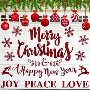 Copkim 47 Pcs Christmas Garage Door Magnets Holiday Garage Magnets Decoration Merry Christmas Garage Door Decorations for Xmas Refrigerator Fridge Kitchen Car Outdoor(Buffalo Plaid)