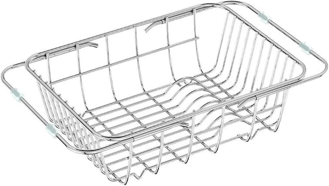 Drain Rack for Dishes Inside/Outside Sink-Expandable Stainless Steel Structure, Rubber Primer Protection, Space-Saving Kitchen Storage Tool. (Middle)