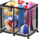 Large Pool Storage Bin, Metal Rolling Float Swimming Equipment Holder Organizer Cart with Mesh, Black L