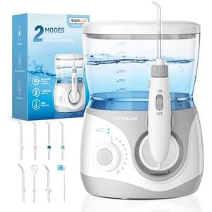 Mornwell Water Dental Flosser for Teeth, 2 Modes and 10 Adjustable Pressure Oral Irrigator for Braces, 8 Multi-Functional Tips for Family, Multiple Users, Home Use, White