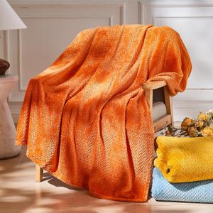 NEWCOSPLAY Super Soft Throw Blanket Orange Premium Silky Flannel Fleece Leaves Pattern Lightweight Bed Blanket All Season Use (Orange, Throw(50"x60")