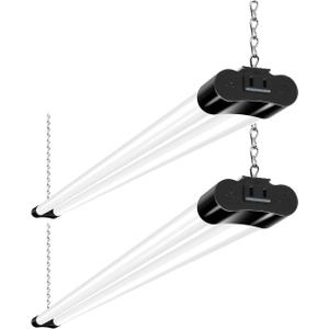 hykolity 2 Pack 4FT Linkable LED Shop Light for Garage, 6500lm, 4FT 60W Utility Light Fixture, 5000K Daylight LED Workbench Light with Plug, Hanging or Surface Mount, Black - ETL