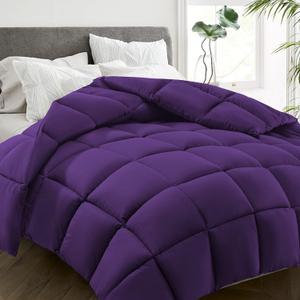 HYLEORY All Season Twin Size Bed Comforter - Cooling Goose Down Alternative Quilted Duvet Insert with Corner Tabs - Winter Warm - Machine Washable - Purple