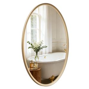 USHOWER Brushed Gold Oval Bathroom Mirror 24x36 Inch