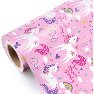 WRAPAHOLIC 30 Inch Jumbo Pink Unicorn Birthday Wrapping Paper Roll - 30 Inch x 33 Feet - Perfect for Girls Birthday, Baby Shower, Party, Holiday