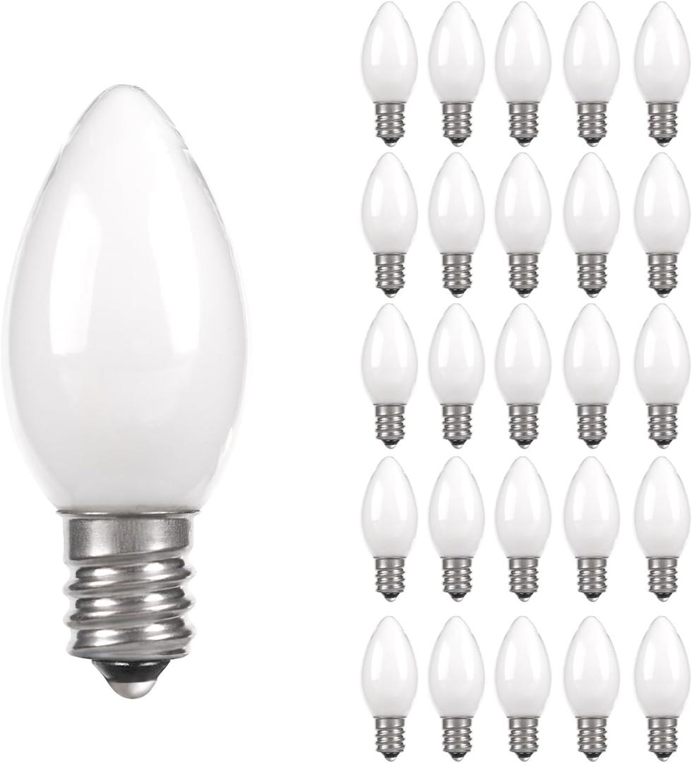 25 PackC7 Candelabra Led Light Bulbs, Small Night Light Bulb, 0.6 Watt Equivalent 7W Incandescent, E12 120V Lamp, Warm White 2700K Nightlight Replacement Bulb for Window Candle & Chandeliers
