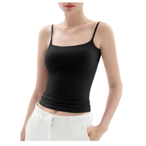 PUMIEY Women's Square Neck Tank Top Adjustable Spaghetti Straps Sleeveless Basic Tops Sharp Collection L