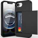 for iPhone 16e Case with Credit Card Holder, Wallet Case Slide Cover Dual Layer Hard PC Rubber Cover Phone Case for iPhone 16e 6.1'' 2025 Black