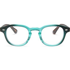 2SeeLife Turquoise Round Premium Clear Frame Reading Glasses Solid & Sturdy Frame Blue Light Retro Readers for Men & Women with Spring Hinges & Scratch-Resistant Lenses, Strength 2.25